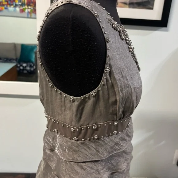 ❤️Adrianna Papell Platinum Beaded Dress-Sz 8 - Picture 5 of 9
